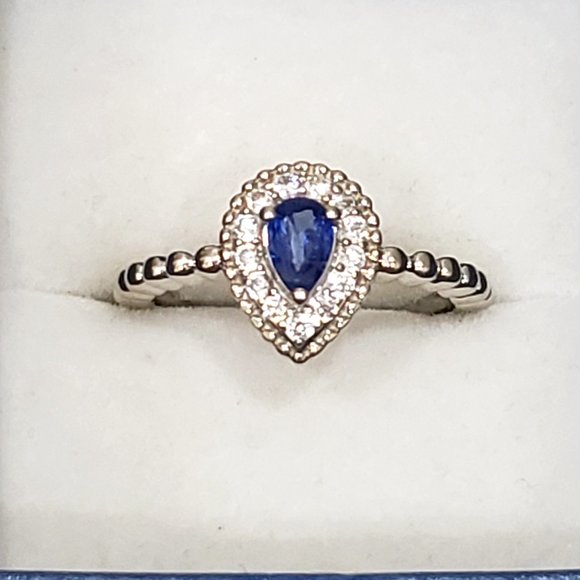 Kashmir Kyanite & White Zircon halo ring in Plat/over 925 Sterling .75cts sz 8 - Picture 1 of 5